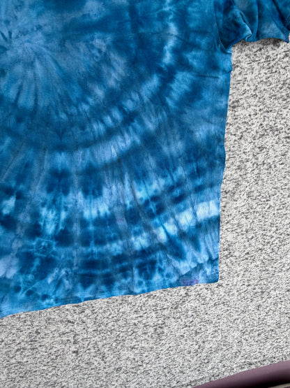 MHD Dark Blue Bright Blue White Spiral  Ice Dye Tie Dye Short Sleeve Shirt 100% Cotton Size XXL