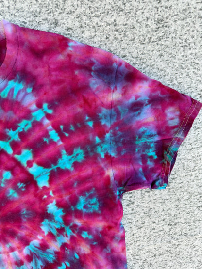 MHD Dark Pink Purple Teal Blue Spiral Ice Dye Tie Dye Short Sleeve Shirt 100% Cotton Size Large
