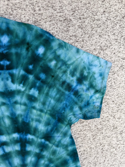 MHD Dark Green Navy Blue Light Green Spiral Ice Dye Tie Dye Short Sleeve Shirt 100% Cotton Size XL