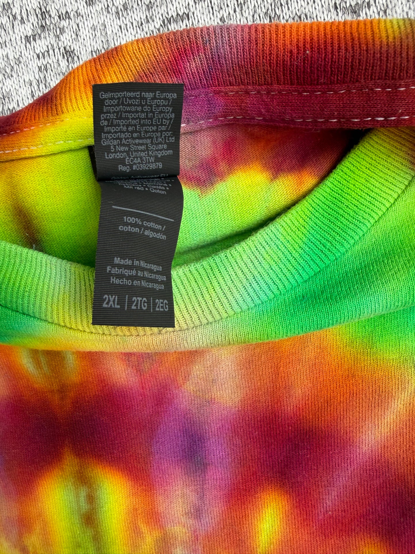 MHD Yellow Lime Green Dark Red Orange Spiral Ice Dye Tie Dye Short Sleeve Shirt 100% Cotton Size XXL
