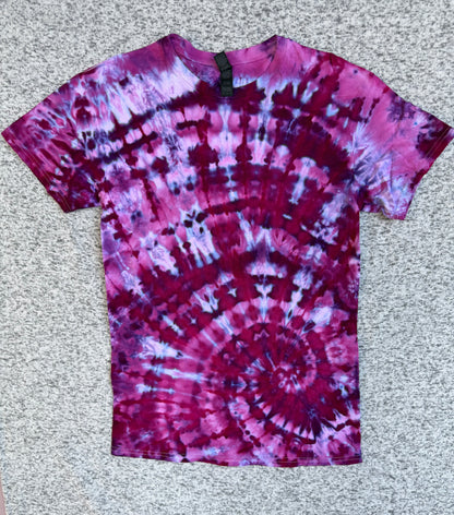 MHD Dark Pink Purple Light Blue Spiral Ice Dye Tie Dye Short Sleeve Shirt 100% Cotton Size Medium