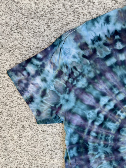 MHD Navy Blue Purple Denim Blue Spiral Ice Dye Tie Dye Short Sleeve Shirt 100% Cotton Size XL