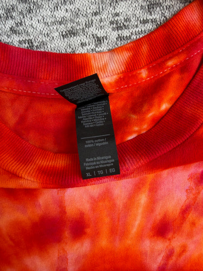 MHD Red Dark Orange Light Orange Spiral Ice Dye Tie Dye Short Sleeve Shirt 100% Cotton Size XL