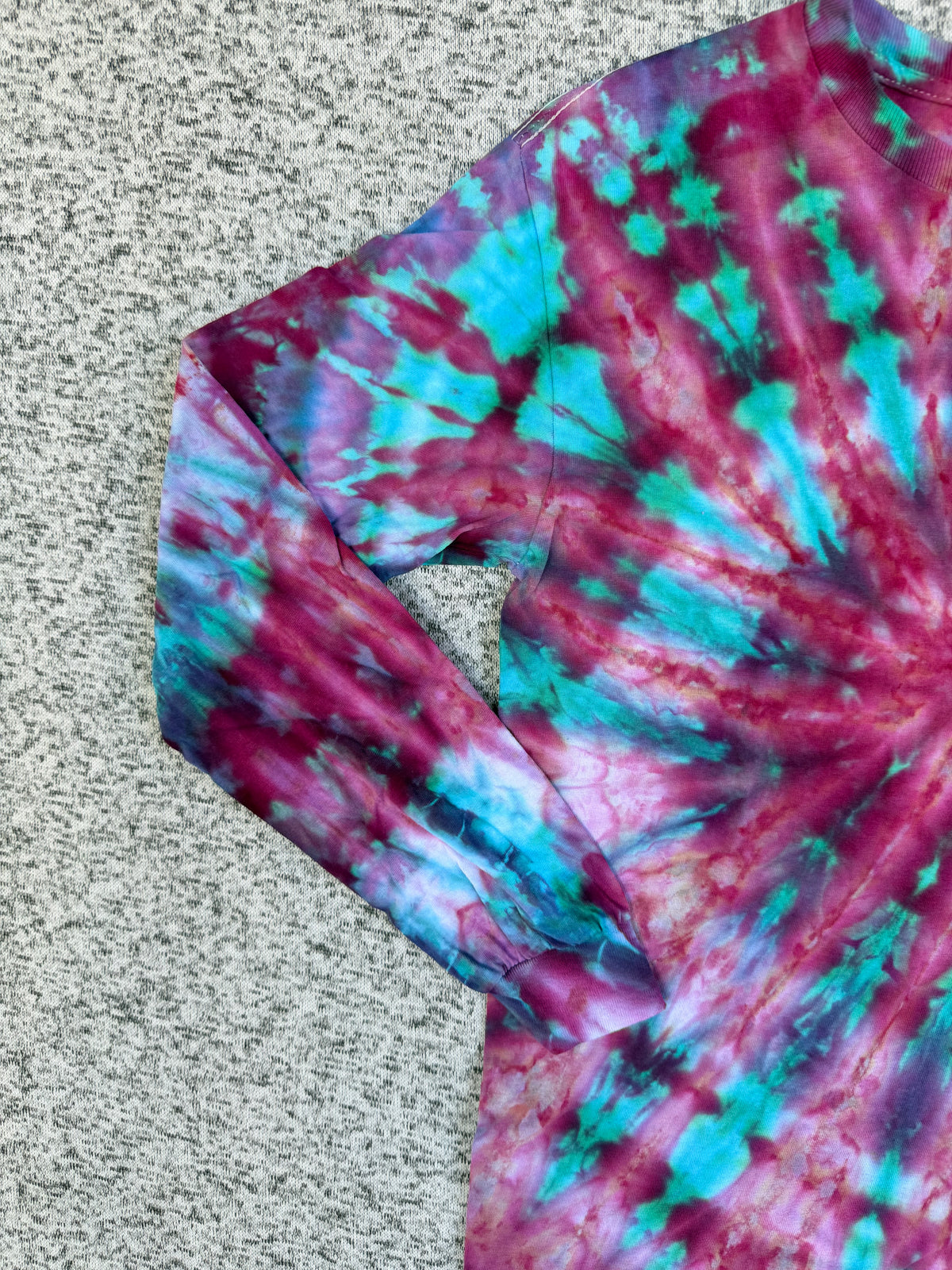 MHD Pink Purple Teal Spiral Ice Dye Tie Dye Long Sleeve Shirt 100% Cotton Size Small