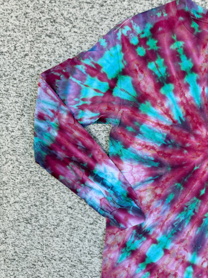 MHD Pink Purple Teal Spiral Ice Dye Tie Dye Long Sleeve Shirt 100% Cotton Size Small