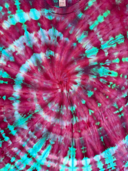 MHD Dark Pink Purple Teal Blue Spiral Ice Dye Tie Dye Short Sleeve Shirt 100% Cotton Size XXL