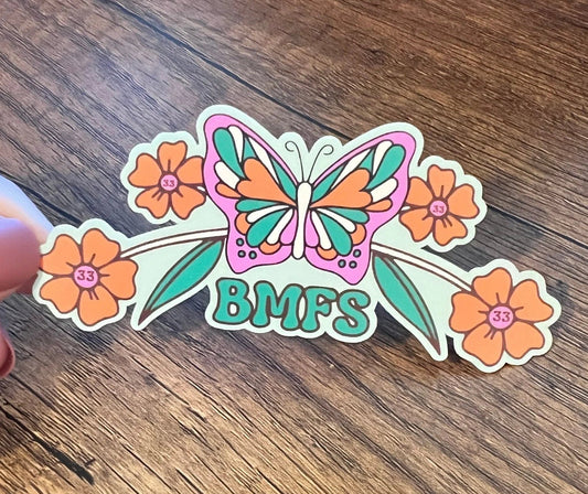 BMFS Green Orange Pink Daisy Butterfly Retro Vintage Vinyl Sticker Slap Matte Finish 1.75" x 4"