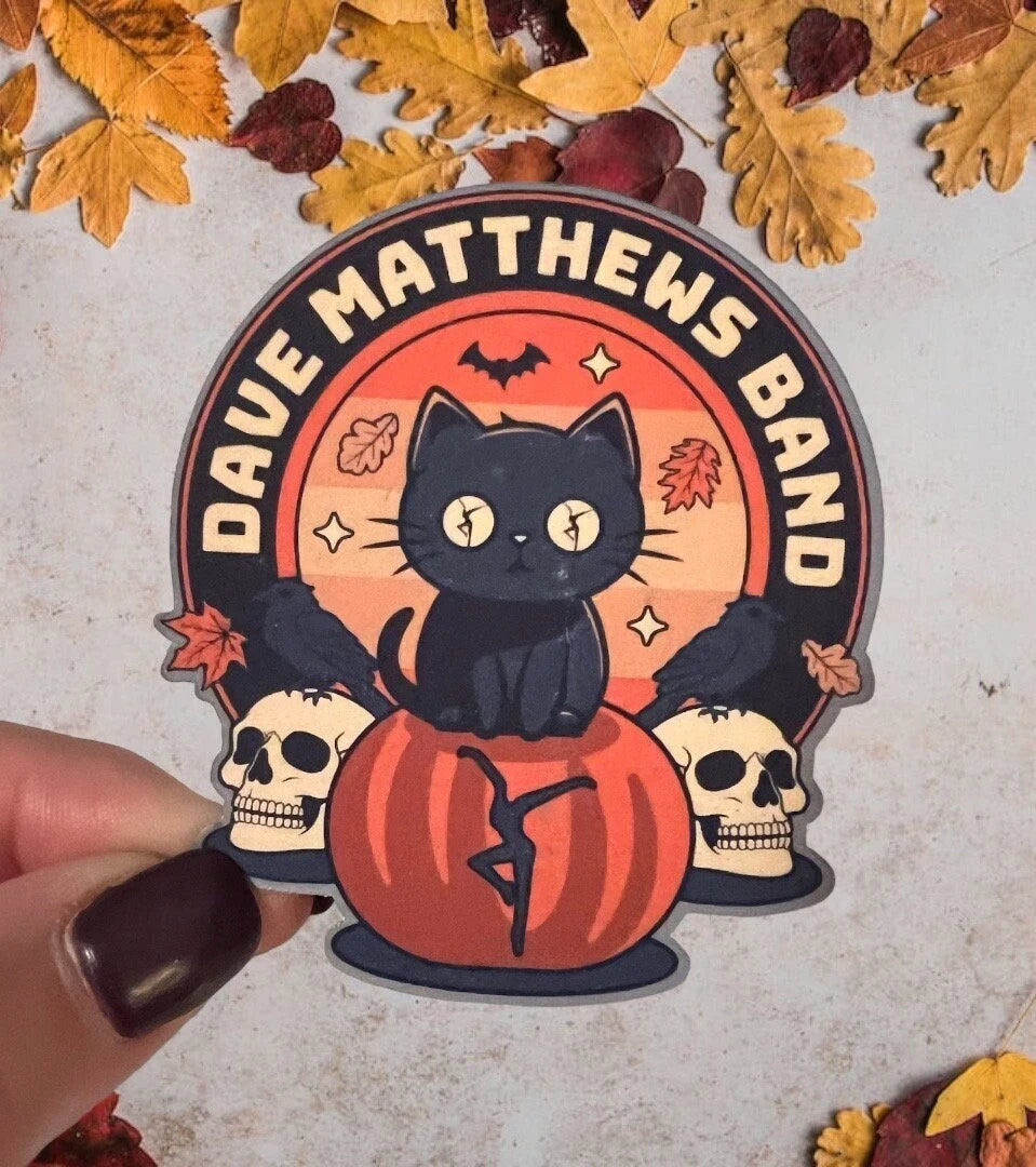 Halloween Black Cat Orange Pumpkin Skulls Dave Matthews BandVinyl Sticker Slap 2.8" x 2.5" Matte Finish