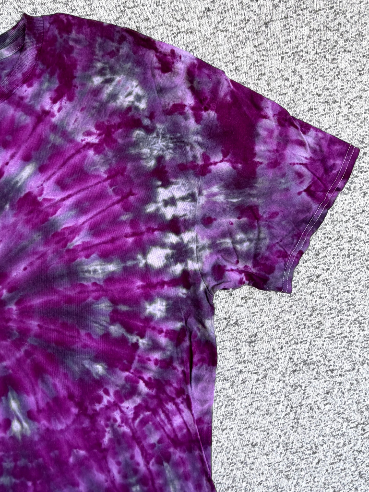 MHD Purple Lavendar Grey Black Spiral  Ice Dye Tie Dye Short Sleeve Shirt 100% Cotton Size XXL