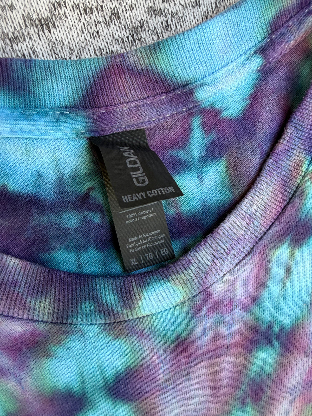 MHD Purple Dusty Rose Dark Blue Teal Spiral Ice Dye Tie Dye Short Sleeve Shirt 100% Cotton Size XL