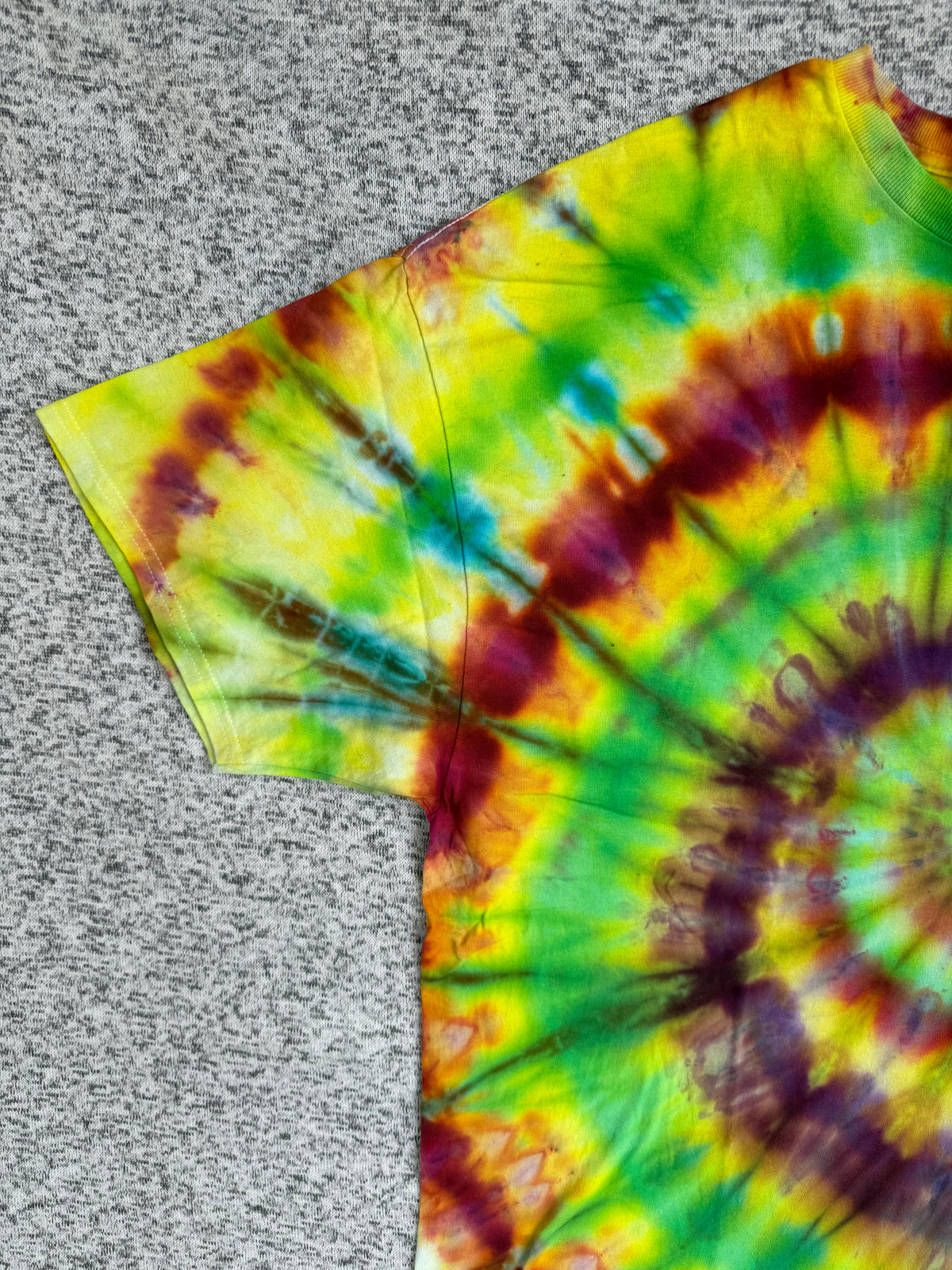 MHD Yellow Lime Green Dark Red Orange Spiral Ice Dye Tie Dye Short Sleeve Shirt 100% Cotton Size XXL