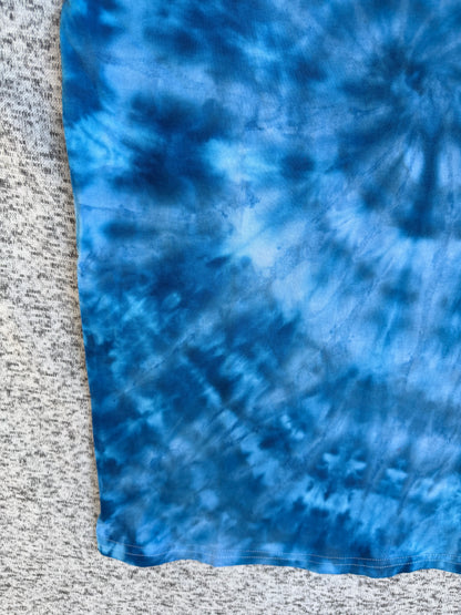 MHD Dark Blue Light Blue Spiral Ice Dye Tie Dye Short Sleeve Shirt 100% Cotton Size Large