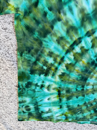 MHD Dark Green Olive Green Teal Spiral Ice Dye Tie Dye Short Sleeve Shirt 100% Cotton Size Large