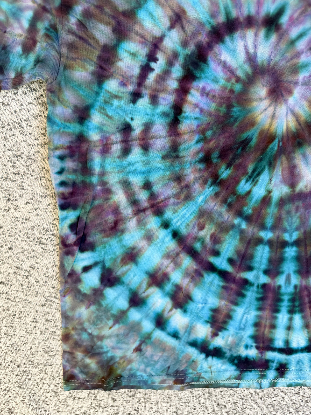 MHD Dark Purple Dark Blue Teal Spiral Ice Dye Tie Dye Short Sleeve Shirt 100% Cotton Size XL