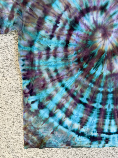 MHD Dark Purple Dark Blue Teal Spiral Ice Dye Tie Dye Short Sleeve Shirt 100% Cotton Size XL