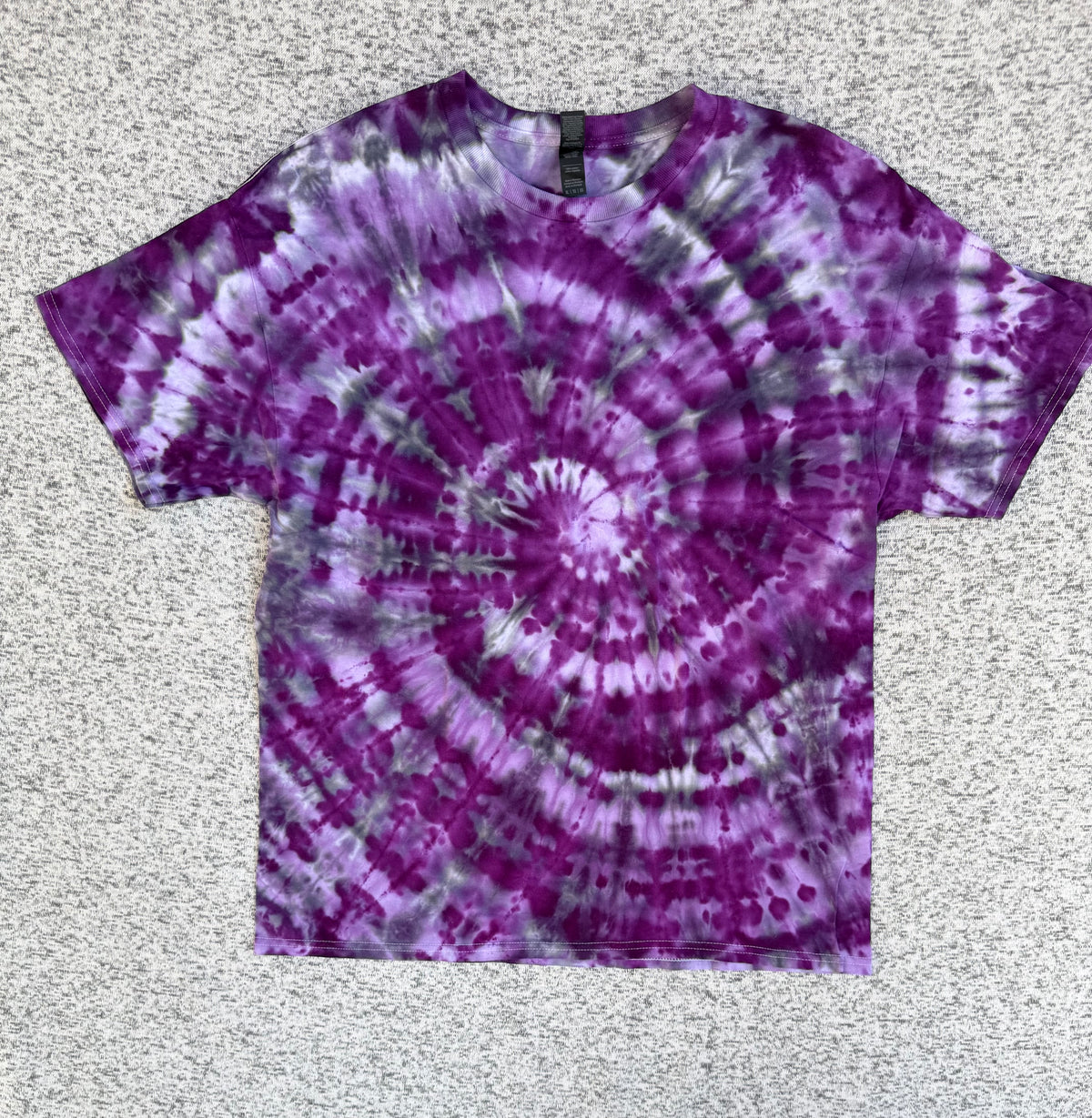 MHD Purple Lavender Gray Spiral Ice Dye Tie Dye Short Sleeve Shirt 100% Cotton Size XL