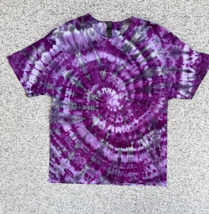MHD Purple Lavender Gray Spiral Ice Dye Tie Dye Short Sleeve Shirt 100% Cotton Size XL