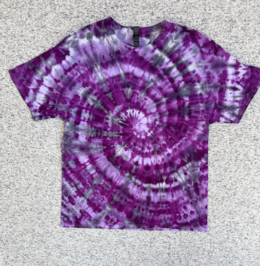 MHD Purple Lavender Gray Spiral Ice Dye Tie Dye Short Sleeve Shirt 100% Cotton Size XL