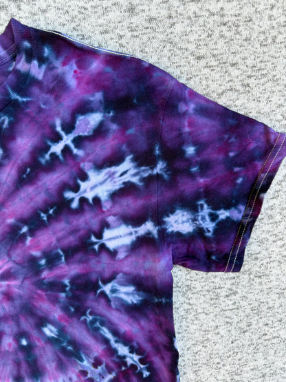 MHD Dark Purple Navy Blue Spiral Ice Dye Tie Dye Short Sleeve Shirt 100% Cotton Size Medium