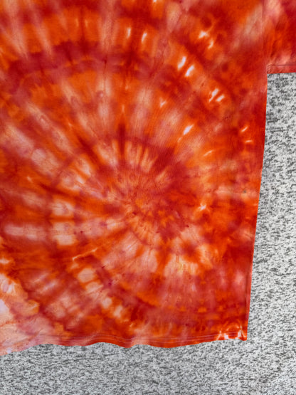 MHD Dark Orange Bright Orange Red Spiral Ice Dye Tie Dye Short Sleeve Shirt 100% Cotton Size XL