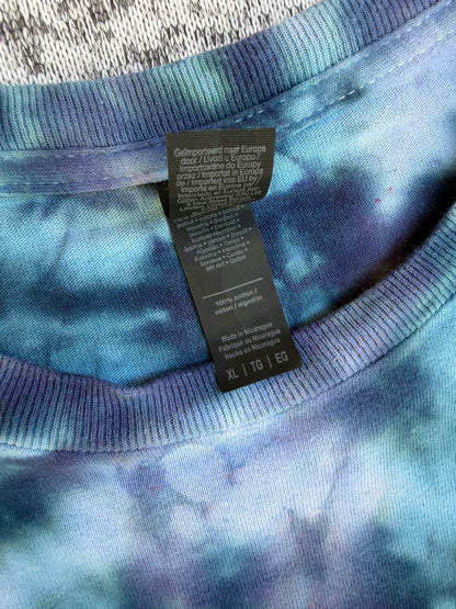 MHD Navy Blue Purple Denim Blue Spiral Ice Dye Tie Dye Short Sleeve Shirt 100% Cotton Size XL