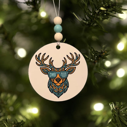 Deer Creek Noblesville Indiana 2025 Deer Wearing DMB Sunglasses Teal Brown Black Metal Holiday Christmas Ornament with Beads with Gift Box 2 Sizes: 2.75" x 2.75" or 3.5" x 3.5"