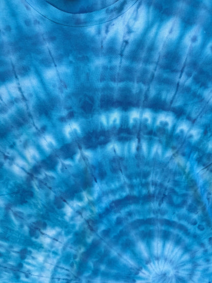 MHD Bright Blue Light Blue White Spiral Ice Dye Tie Dye Short Sleeve Shirt 100% Cotton Size XL
