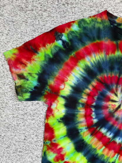 MHD Navy Blue Lime Green Red Yellow Spiral Ice Dye Tie Dye Short Sleeve Shirt 100% Cotton Size XXL