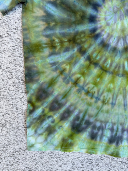 MHD Olive Green Grey Black Spiral Ice Dye Tie Dye Short Sleeve Shirt 100% Cotton Size Small