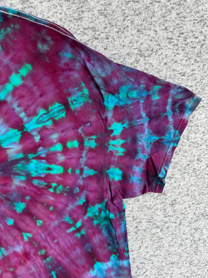 MHD Dark Pink Purple Teal Blue Spiral Ice Dye Tie Dye Short Sleeve Shirt 100% Cotton Size XXL