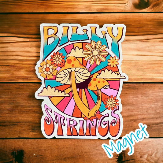 Billy Strings BMFS Orange Mushrooms Flowers Rainbow Retro Magnet 3" x 2.4"