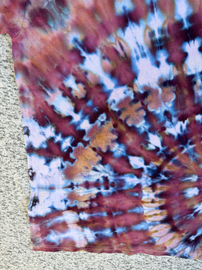 MHD Dusty Rose Purple Navy Bliue White Spiral Ice Dye Tie Dye Short Sleeve Shirt 100% Cotton Size Large