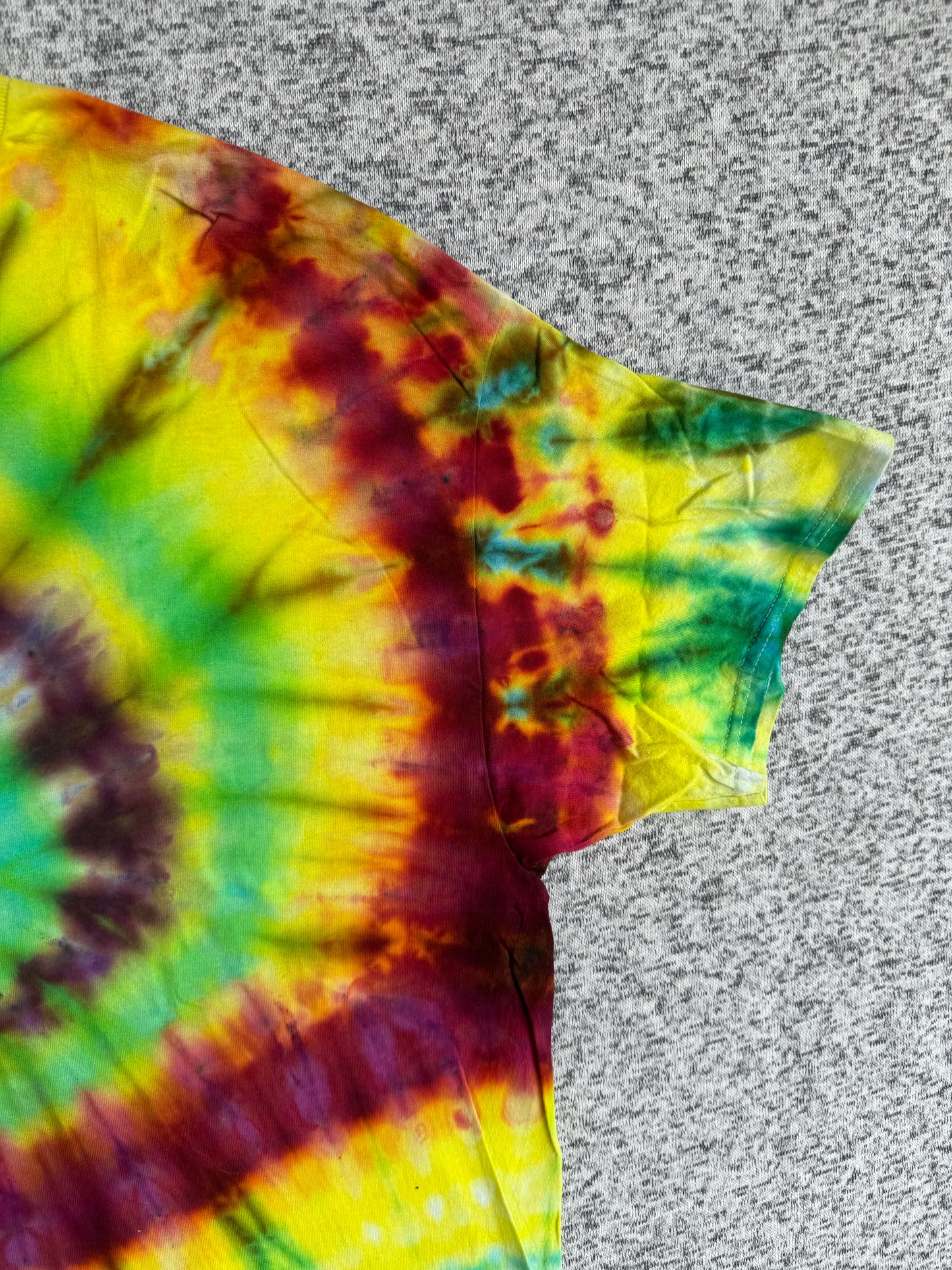 MHD Lime Green Yellow Orange Red Purple Spiral Ice Dye Tie Dye Short Sleeve Shirt 100% Cotton Size XXL