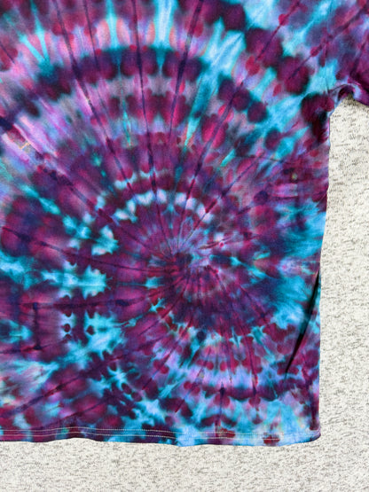 MHD Dark Purple Dark Blue Teal Spiral Ice Dye Tie Dye Short Sleeve Shirt 100% Cotton Size XXL