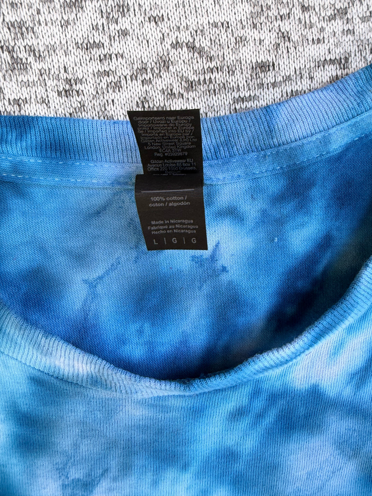 MHD Dark Blue Light Blue Spiral Ice Dye Tie Dye Short Sleeve Shirt 100% Cotton Size Large