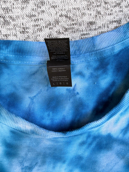 MHD Dark Blue Light Blue Spiral Ice Dye Tie Dye Short Sleeve Shirt 100% Cotton Size Large