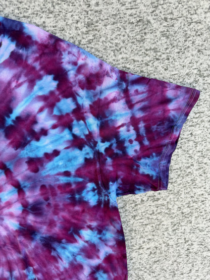 MHD Dark Purple Lavender Light Blue Spiral Ice Dye Tie Dye Short Sleeve Shirt 100% Cotton Size XL