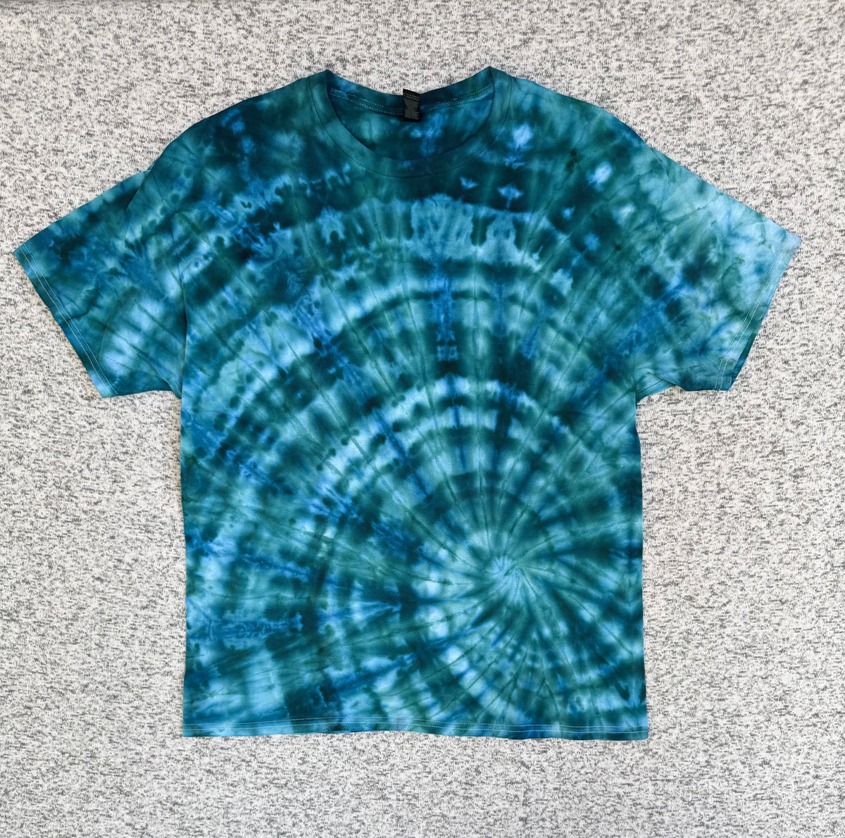 MHD Dark Green Navy Blue Light Green Spiral Ice Dye Tie Dye Short Sleeve Shirt 100% Cotton Size XL