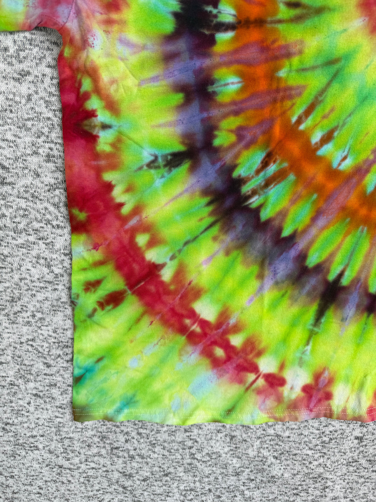 MHD Lime Green Orange Pink Purple Spiral Ice Dye Tie Dye Short Sleeve Shirt 100% Cotton Size XXL