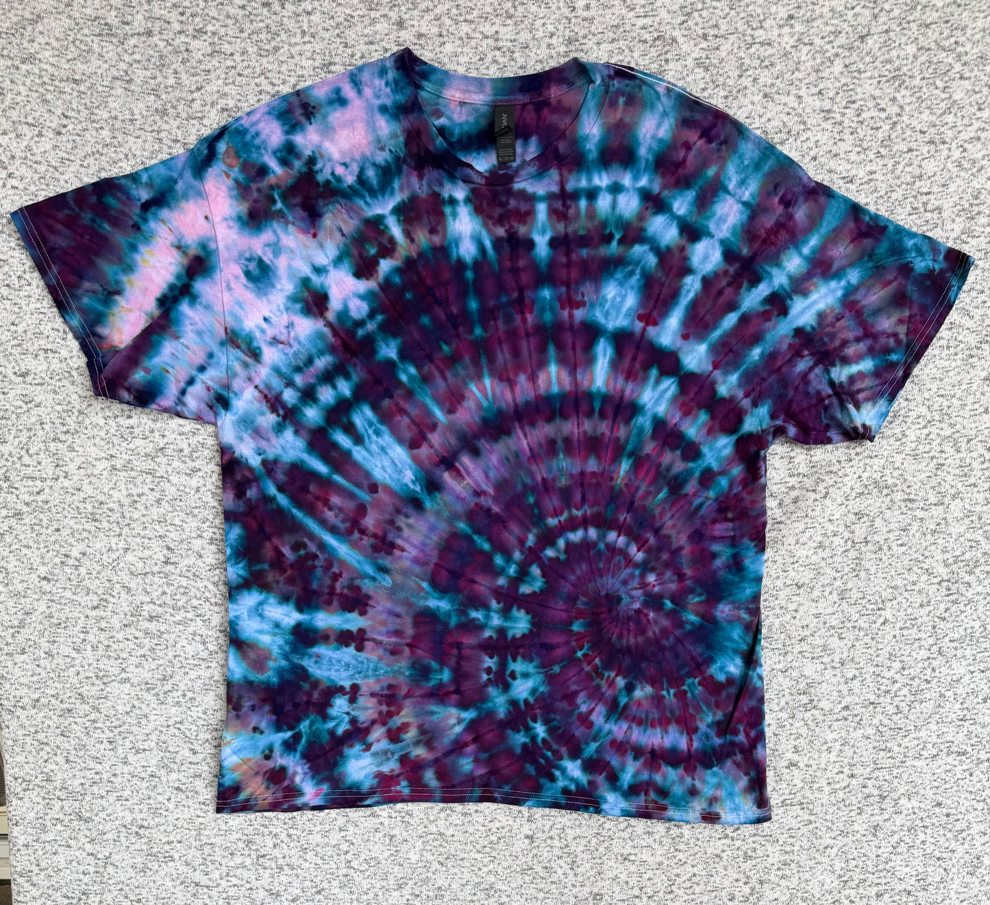 MHD Dark Purple Dark Blue Teal Spiral Ice Dye Tie Dye Short Sleeve Shirt 100% Cotton Size XXL