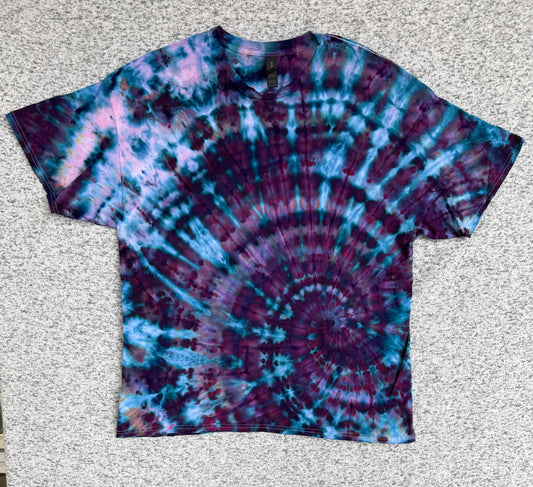 MHD Dark Purple Dark Blue Teal Spiral Ice Dye Tie Dye Short Sleeve Shirt 100% Cotton Size XXL