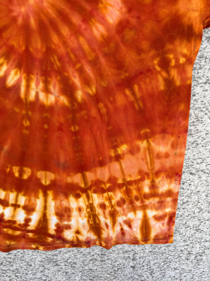 MHD Dark Orange Burnt Orange Brown Light Orange Spiral Ice Dye Tie Dye Short Sleeve Shirt 100% Cotton Size XL