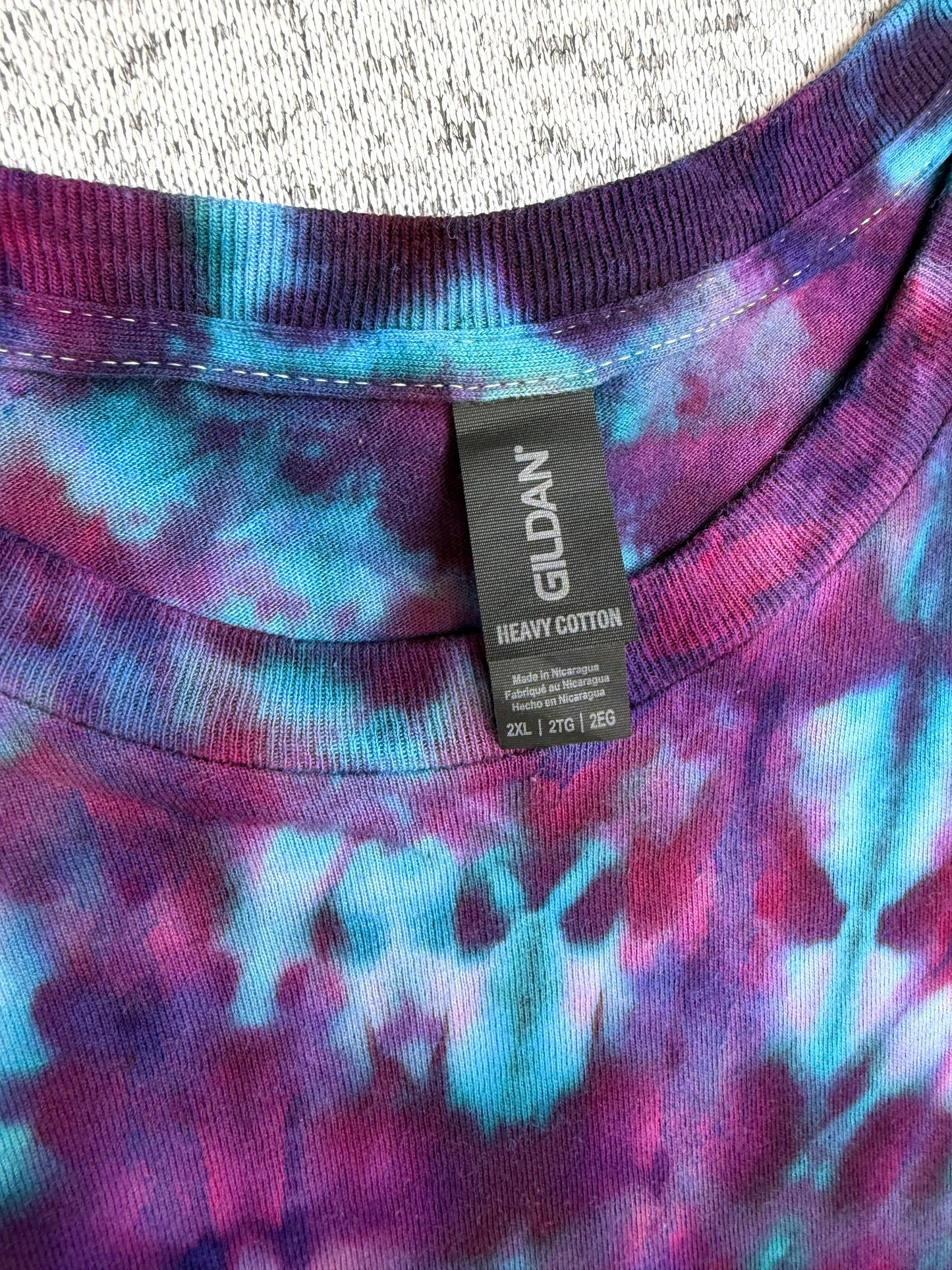 MHD Dark Purple Navy Blue Lavendar Light Blue Spiral Ice Dye Tie Dye Short Sleeve Shirt 100% Cotton Size XXL
