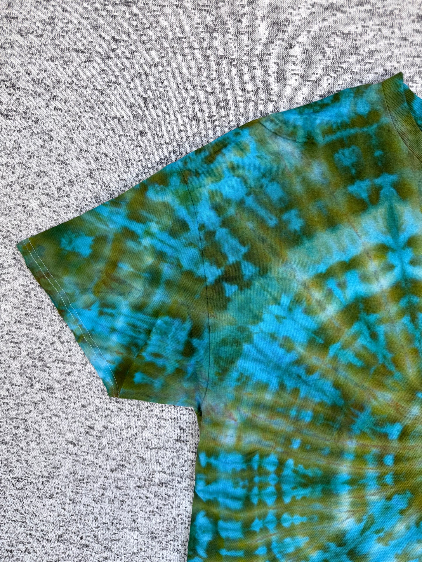 MHD Olive Green Teal Bright Blue Spiral Ice Dye Tie Dye Short Sleeve Shirt 100% Cotton Size XXL