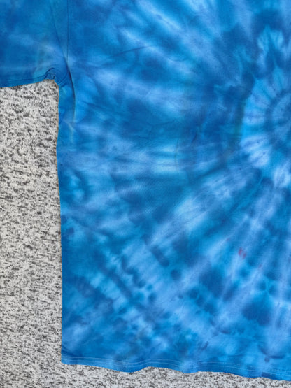 MHD Bright Blue LIght Blue White Spiral Ice Dye Tie Dye Short Sleeve Shirt 100% Cotton Size XL