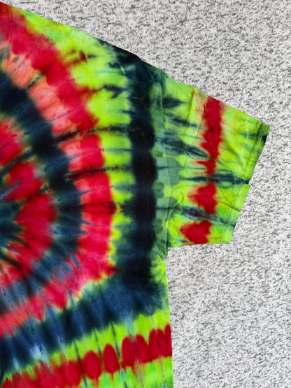 MHD Navy Blue Lime Green Red Yellow Spiral Ice Dye Tie Dye Short Sleeve Shirt 100% Cotton Size XXL