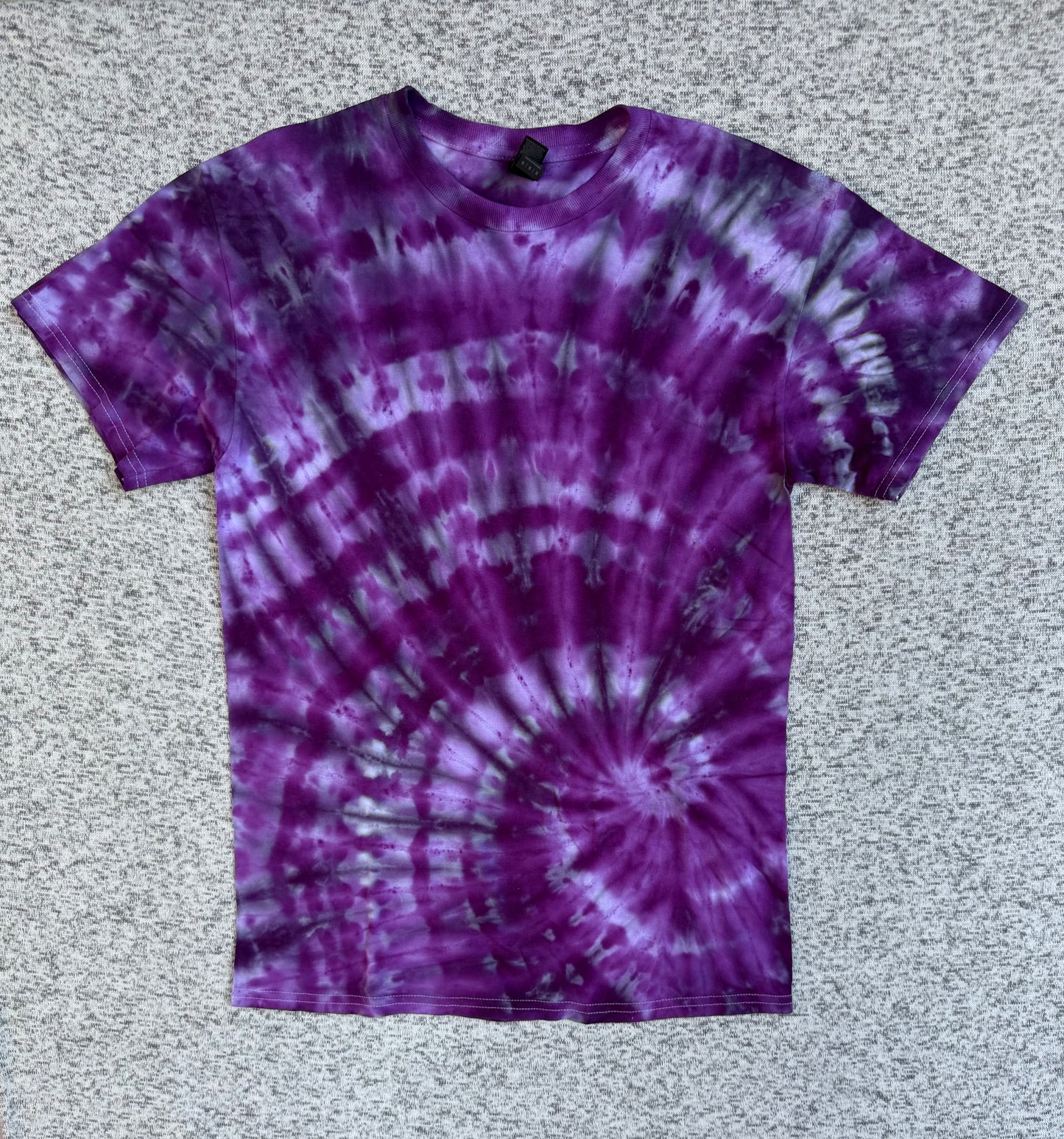 MHD Purple Lavender Gray Spiral Ice Dye Tie Dye Short Sleeve Shirt 100% Cotton Size Medium