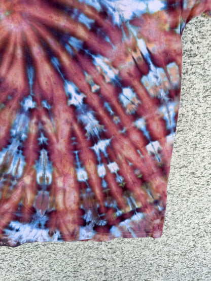 MHD Dusty Rose Dark Purple Blue White Spiral Ice Dye Tie Dye Short Sleeve Shirt 100% Cotton Size XL