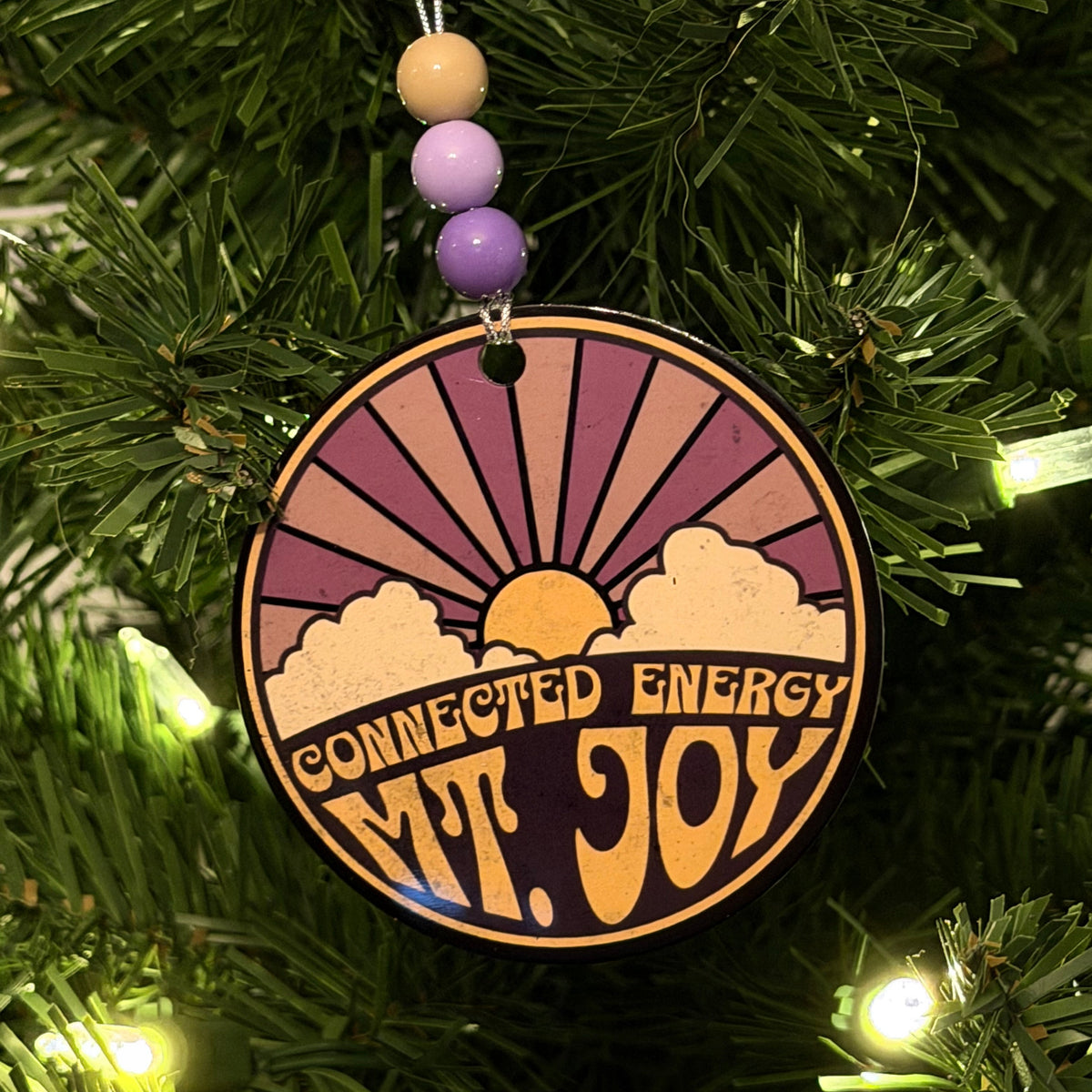 Mt. Joy Connected Energy Purple Yellow Sunshine Clouds Metal Holiday Christmas Ornament with Beads with Gift Box 2 Sizes: 2.75" x 2.75" or 3.5" x 3.5"