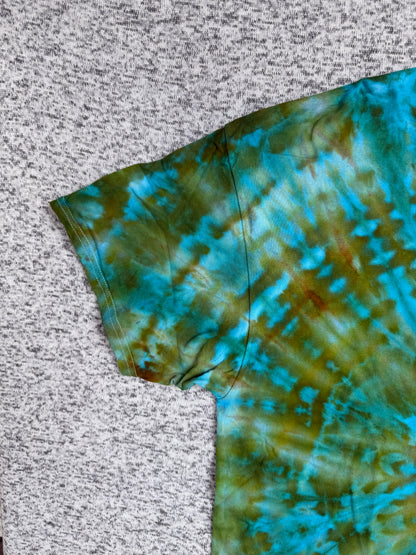 MHD Olive Green Bright Blue Spiral Ice Dye Tie Dye Short Sleeve Shirt 100% Cotton Size XXL